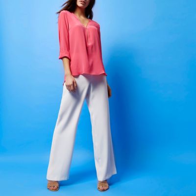 RI Studio pink zip silk blouse